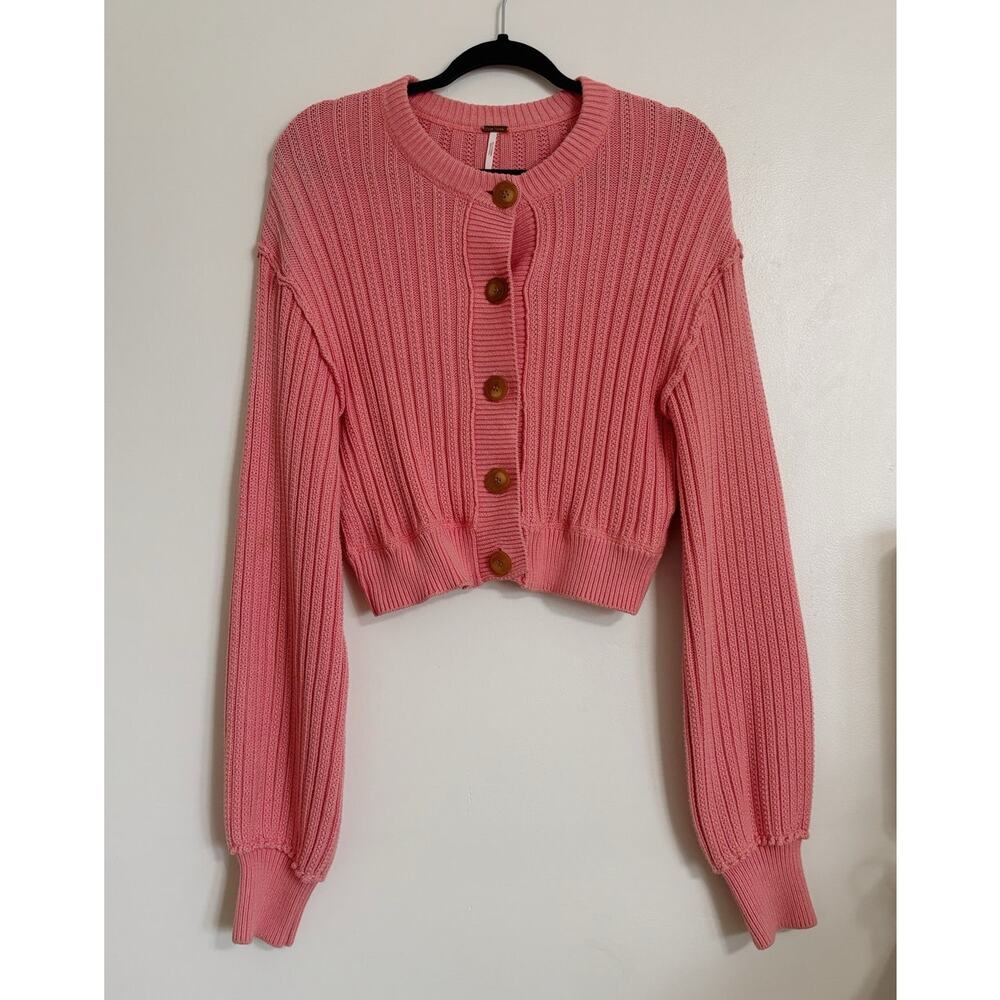 Pink Free People All Yours Cardigan Chunky Knit S - Picture 2 of 5